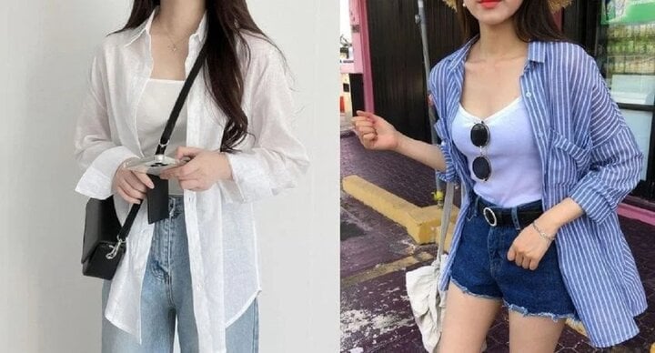 Ngoài ra, các cô gái có thể mix áo hai dây với sơ mi. Lúc này chiếc áo sơ mi có vai trò như áo khoác, áo chống nắng hoặc một món phụ kiện để set đồ của bạn trở nên năng động, trẻ trung hơn.
