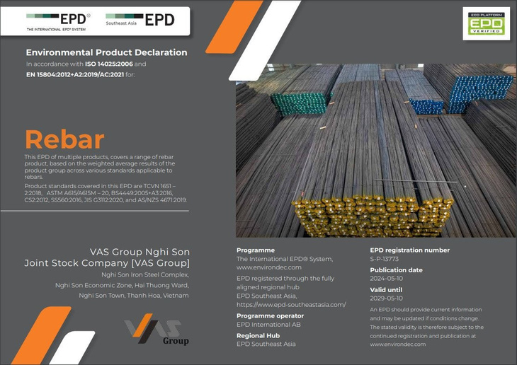 VAS được EPD chứng nhận mức phát thải CO2 thấp nhất hiện nay